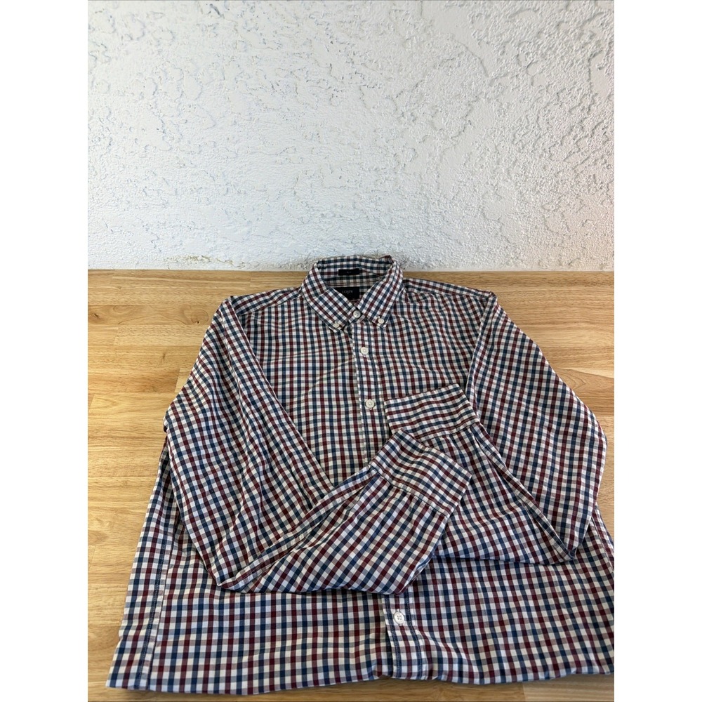 J Crew Men's Burgundy Blue Plaid Button Down Long Sleeve Cotton Shirt Sz M
